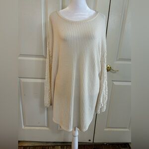 Torrid cream thermal weave sweater with lace, Large